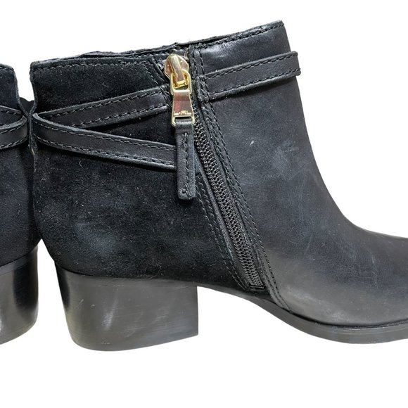 Ralph Lauren Leather Ankle Boots 5.5 Suede Block Heel Almond Toe Strap Harness - Picture 5 of 14